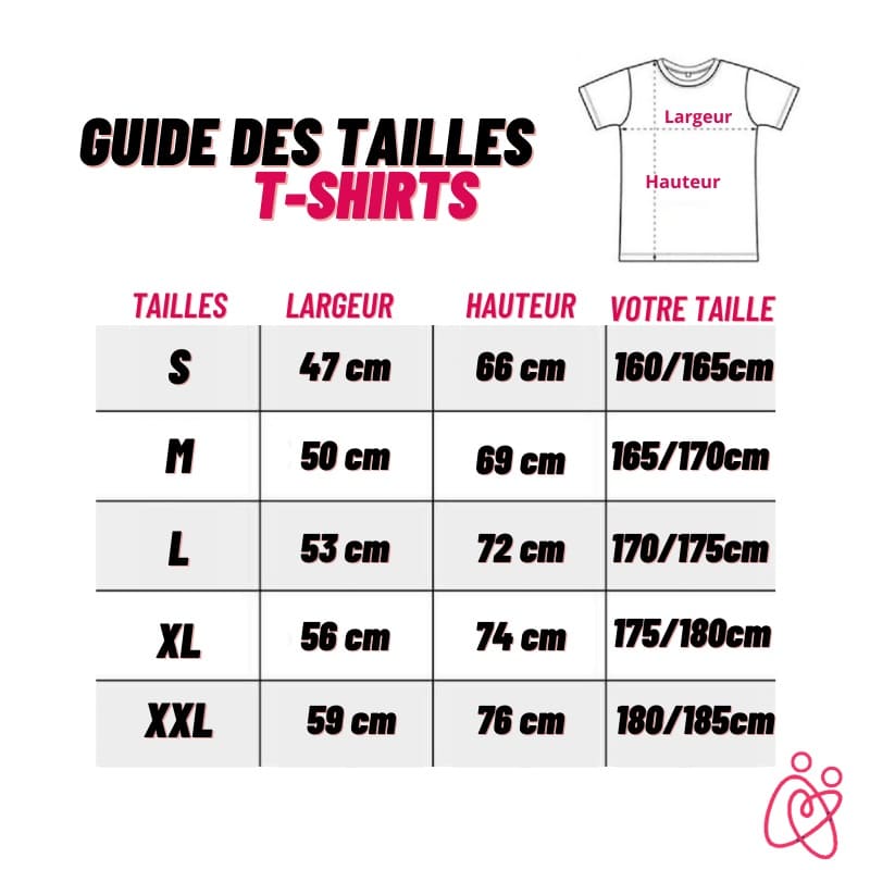 Guide des Tailles Tshirt Couple Battement Cardiaque Insta-Couple®