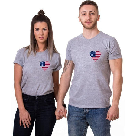 T Shirt Couple Drapeau Amérique