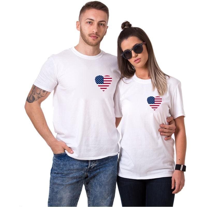 T Shirt Couple Drapeau USA